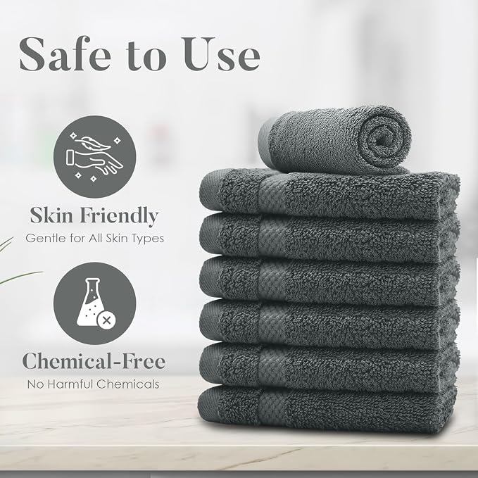 DAN RIVER 12-Pack Premium 100% Cotton Gray Face Towels – Reusable Face Towel Set - Image 8