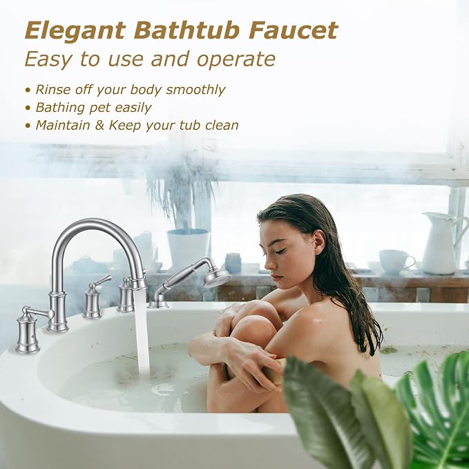 Roman Tub Faucet with Hand Shower, Antique Tub Shower Faucet Set with Valve - Image 6
