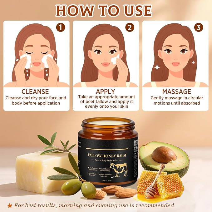 Beef Tallow for Skin, Tallow and Honey Balm for Face, Grass Fed Beef Tallow for - Image 3