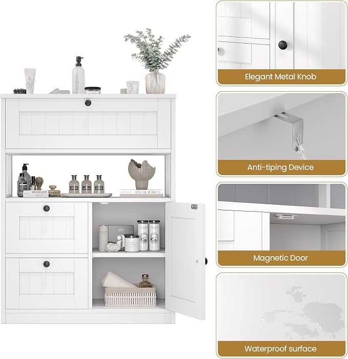 Bathroom Cabinet, Modern Bathroom Floor Storage Cabinet Organizer - Image 6