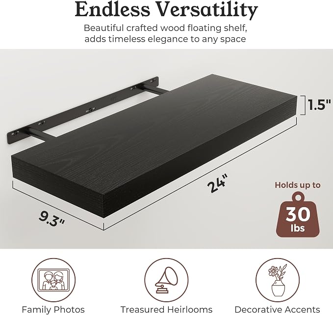 Floating Shelves for Wall, 9.3" Deep Wall Mounted Wood Shelves for Bathroom - Image 2