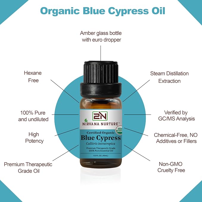 Blue Cypress Essential Oil USDA Certified Organic, 100% Pure Natural Premium - Image 4