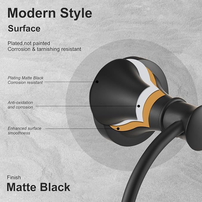 BESy Matte Black Bathroom Hand Towel Ring Towel Holder, Rustproof Wall Mounted - Image 5