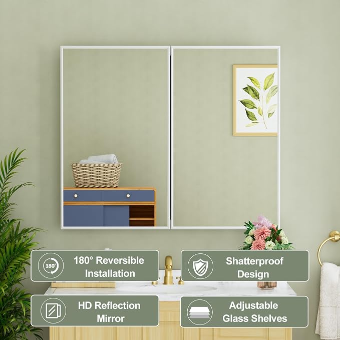 Buruis 36" x 30" Framed Medicine Cabinet - Image 6
