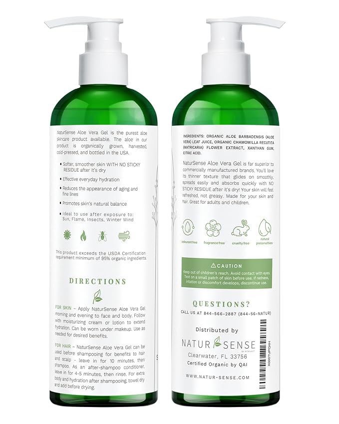 NaturSense USDA Organic Aloe Vera Gel from 100% Pure Aloe. Deep Hydration - Image 2