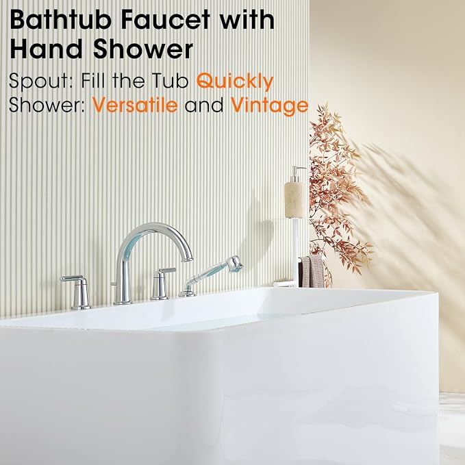 Roman Tub Faucet with Sprayer, Bath Tub Faucet Set with Valve Brass 4 Hole 2 - Image 2