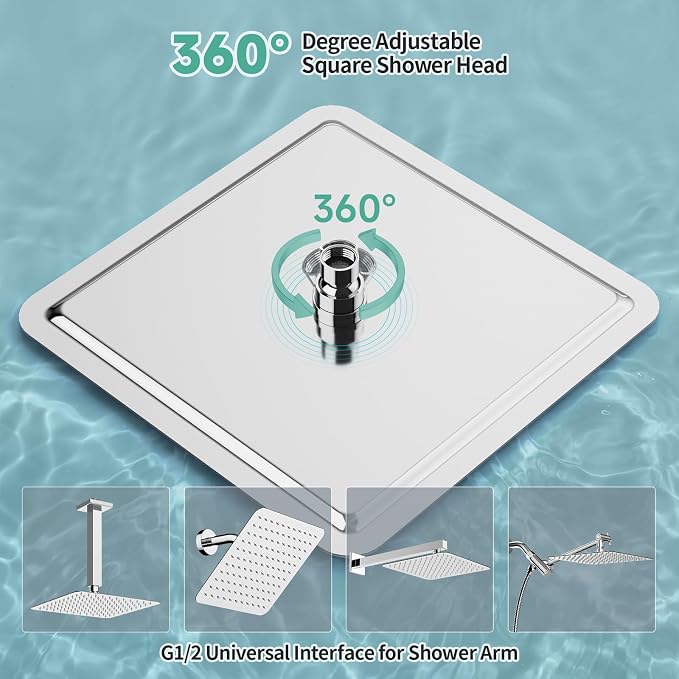 SR SUN RISE Luxury 12 Inch Large Square Stainless Steel Shower Head High - Image 6