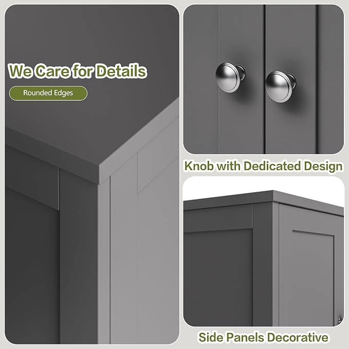 Nuturelly Bathroom Floor Storage Cabinet, Freestanding Pantry Cabinets - Image 4