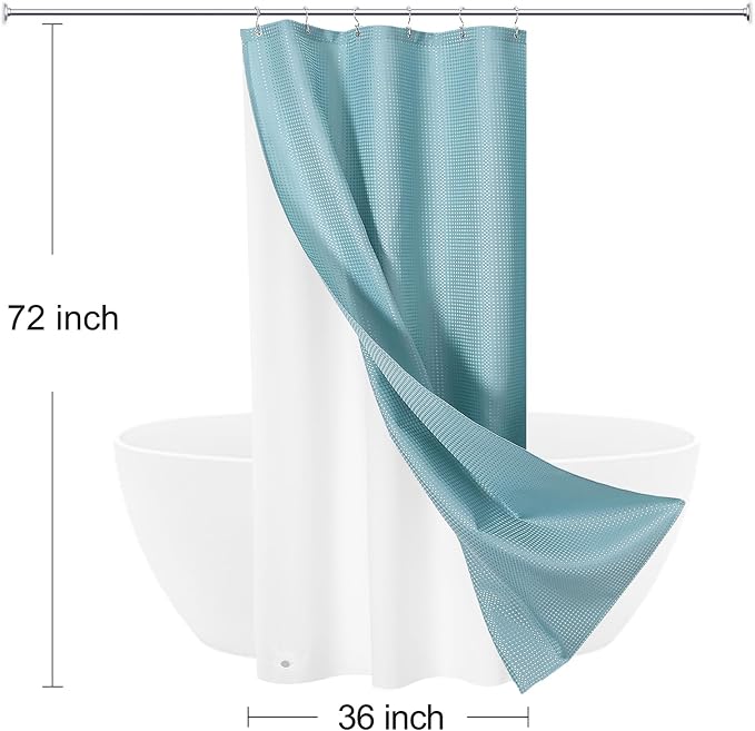 3 in 1 Stall Half Size Shower Curtain Set-36 W x 72 H, Teal Blue Waffle - Image 8