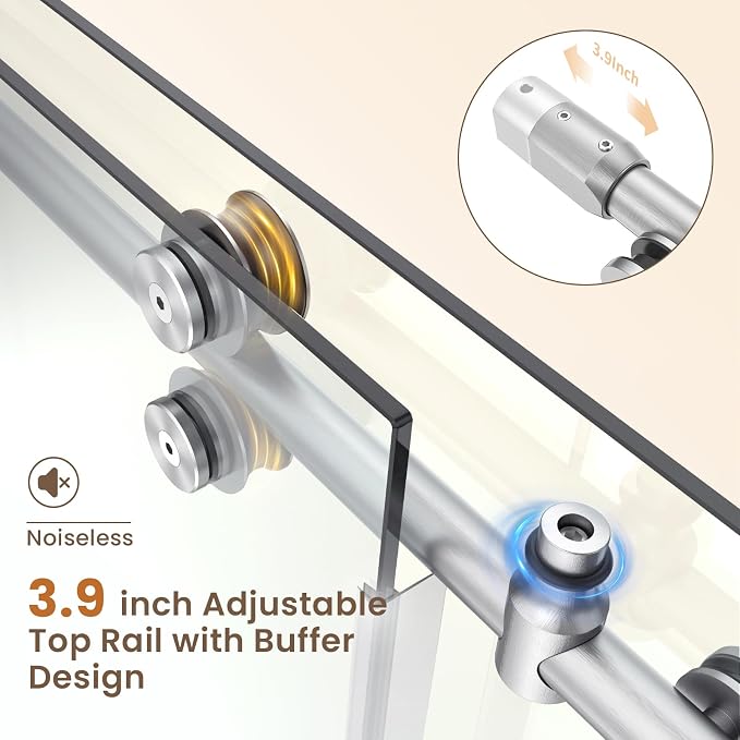 Bathbliss Glass Shower Door 44"-48" Wx76 H, Frameless Sliding Glass Door - Image 2