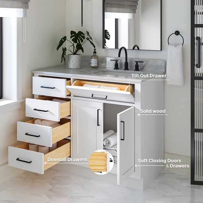 ARIEL Hepburn 43 Inch Single Sink Bathroom Vanity in White, Italian Carrara - Image 5