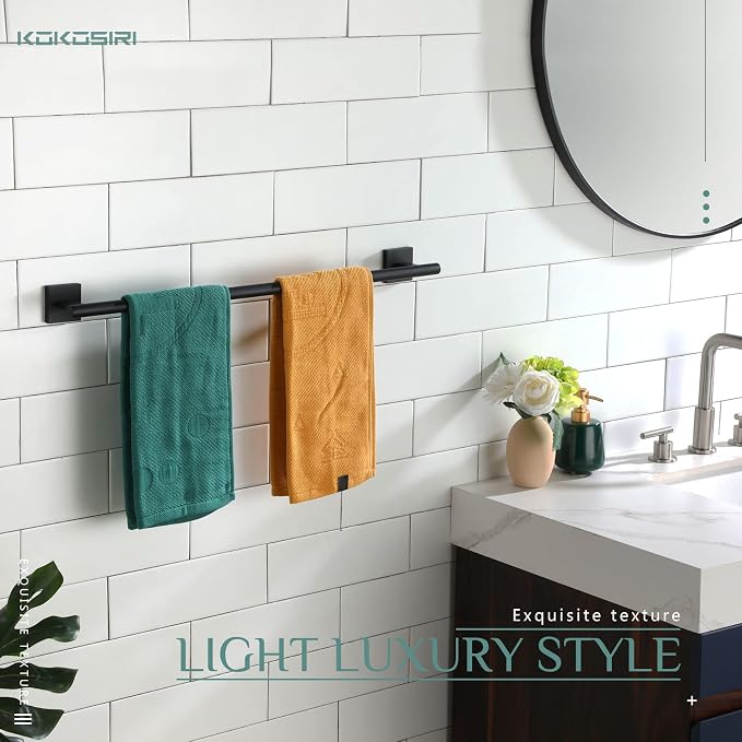 KOKOSIRI Towel Rails Bathroom Towel Bars Matte Black 24 Inch Bath Towel Holder - Image 3