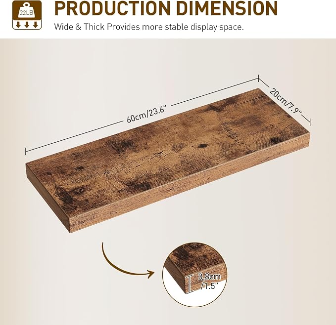 Floating Shelves for Wall, 1.5" Thick Wall Shelf Set of 4 - Image 3