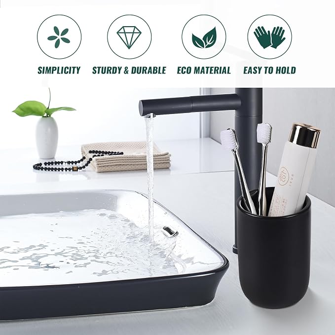 BosilunLife Ceramic Toothbrush Holder - 12oz Bathroom Toothbrush Holder Black - Image 4