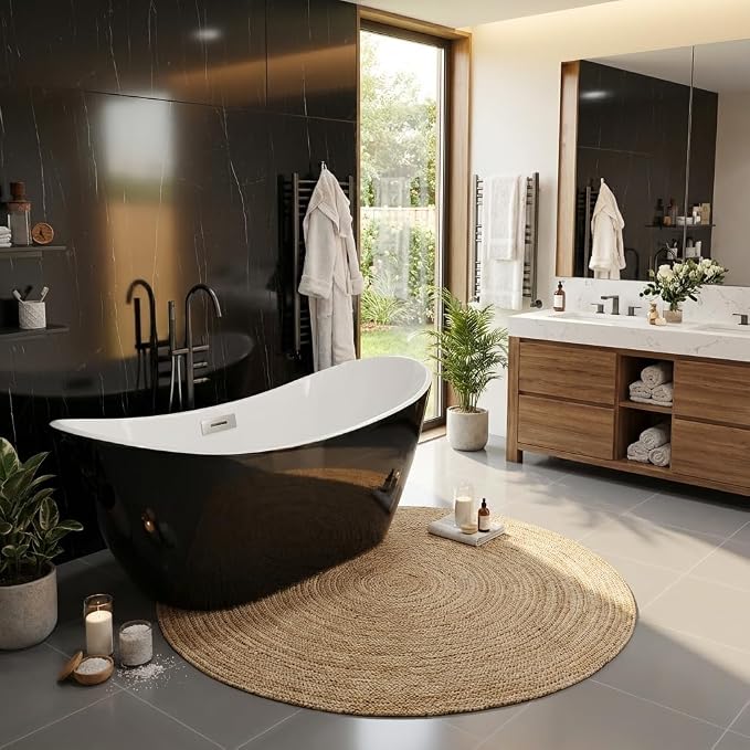 59" Deep Soaking Bathtub, Non-Slip Acrylic Tub - Image 4