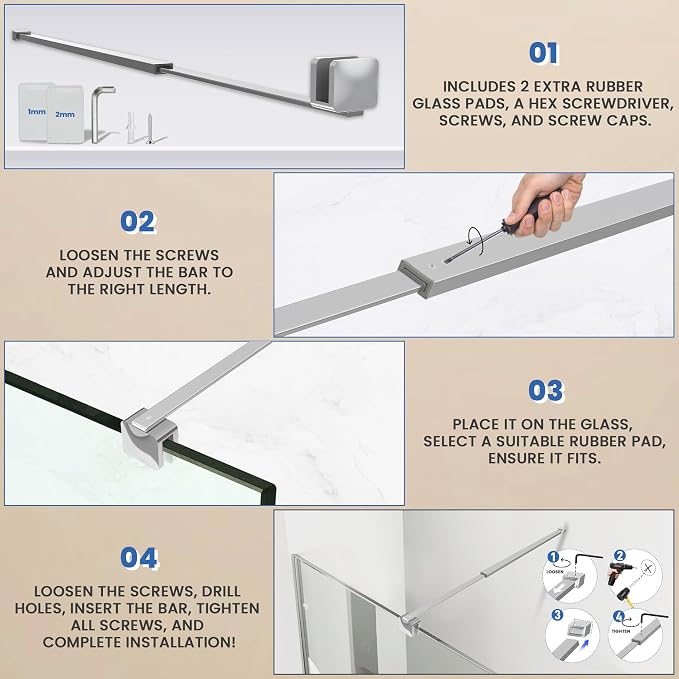 Shower Door Glass Support Bar, 26.96" to 48.54" Adjustable Stainless Steel - Image 7
