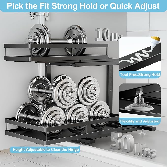 Under Sink Organizer, JCYLQ Dual-Rail Ball-Bearing, Under Kitchen Sink Organizer - Image 6