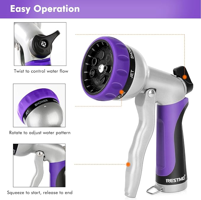 RESTMO Garden Hose Nozzle, Heavy Duty Metal Water Hose Nozzle - Image 4