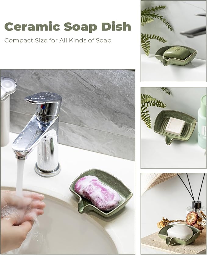 Self Draining Soap Dish, Ceramic Drain Soap Holder Waterfall Design Soap Saver - Image 6