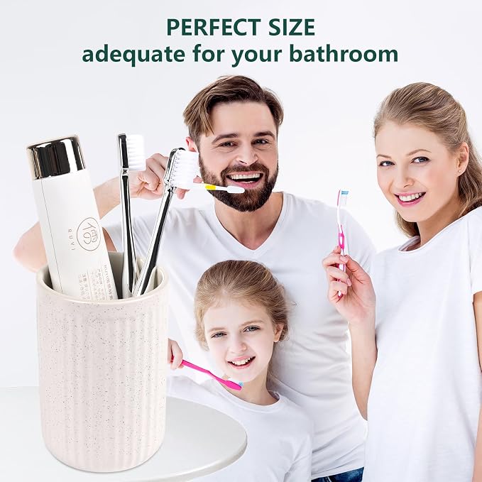 BosilunLife Ceramic Toothbrush Holder - 12oz Bathroom Toothbrush Holder Beige - Image 3