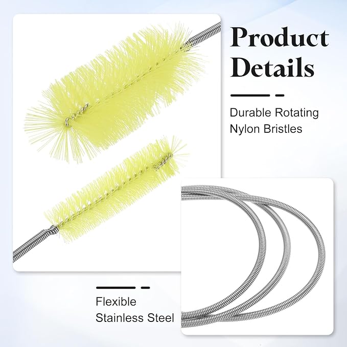 HARFINGTON 3pcs Flexible Long Drain Brush Straw Cleaner Set 35.4" Stainless - Image 3