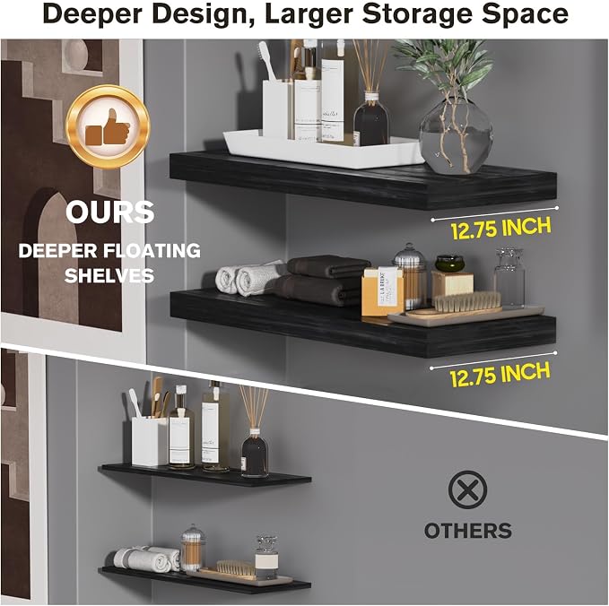Floating Shelf, 36 in W x 12.75 in D x 2 in H Wooden Floating Wall Shelf - Image 4
