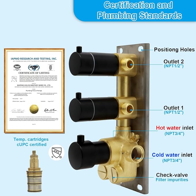 HOMEDEC 2 Way Shower Diverter Valve Brass Dual Functions Thermostatic Shower - Image 3