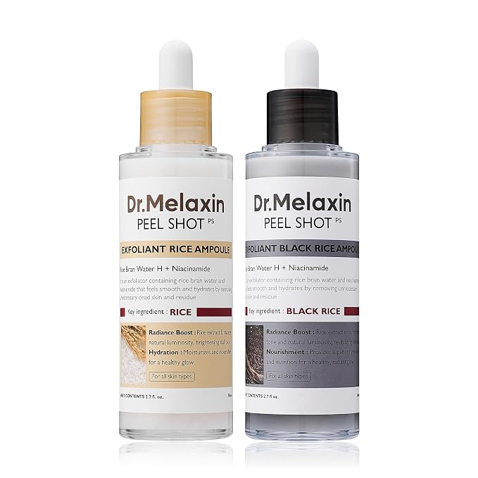 Dr.Melaxin Peel Shot Glow White and Black Rice Ampoule Duo, Soft Exfoliating by DrMelaxin