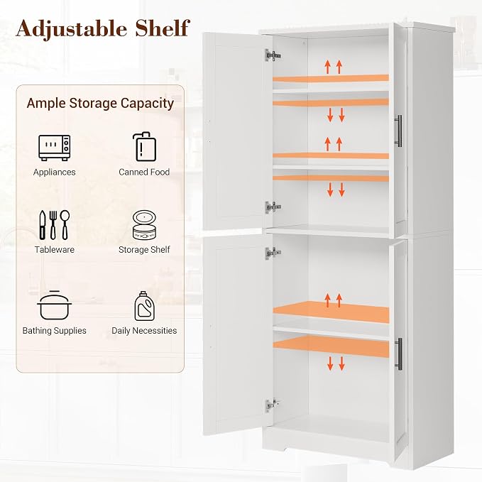 IDEALHOUSE Pantry Cabinet, Freestanding Cupboard, Modern Storage Cabinet - Image 5