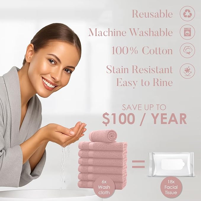 DAN RIVER 12-Pack Premium 100% Cotton Dusty Rose Face Towels – Reusable Face - Image 3