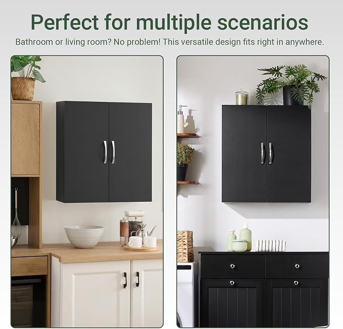 SoBuy Black Bathroom Wall Cabinet, Over The Toilet Storage Cabinet, Small Wall - Image 5
