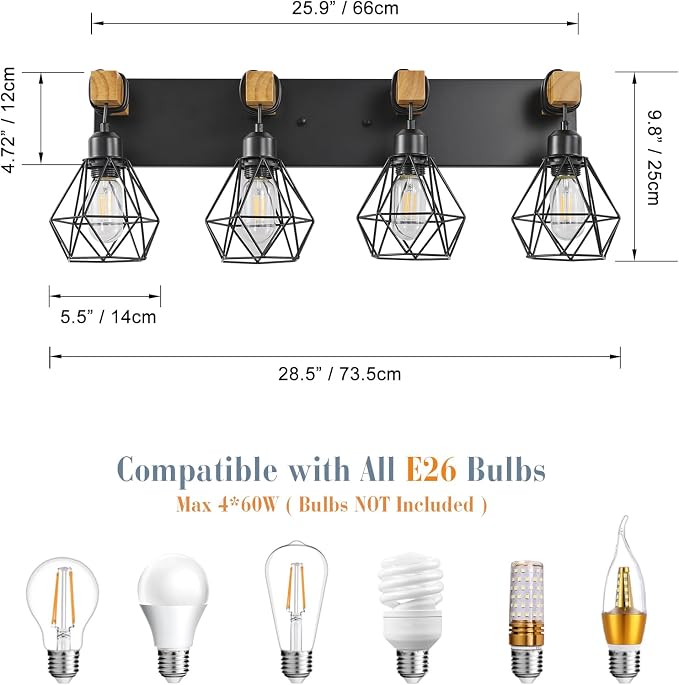 4 Light Farmhouse Vanity Light for Bathroom, Wood Bathroom Vanity Light - Image 5