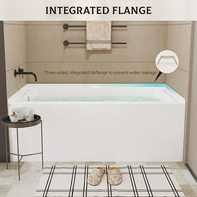 60x30 Inch Acrylic Bathtub, Single Apron Alcove Soaking Tub - Image 3