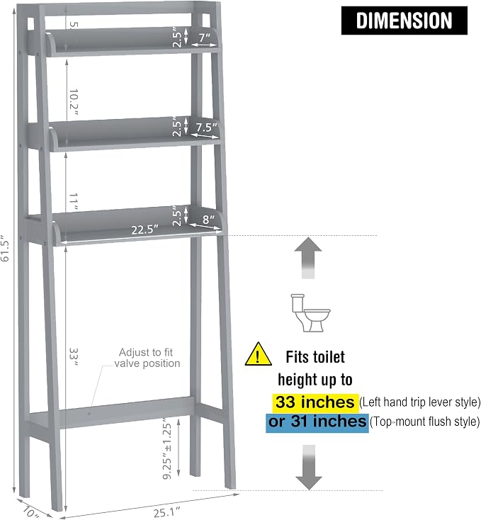 UTEX Over Toilet Bathroom Organizer, 3-Tier Above Toilet Storage Shelf Rack - Image 3