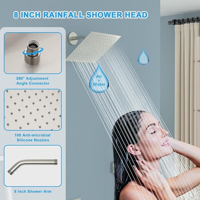 Lordear Rain Shower System 8 Inch Wall Mounted Shower Faucet Set Stainless - Image 3