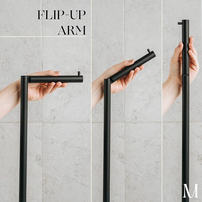 MARMOLUX ACC Free Standing Matte Black Toilet Paper Holder Stand White Marble - Image 2