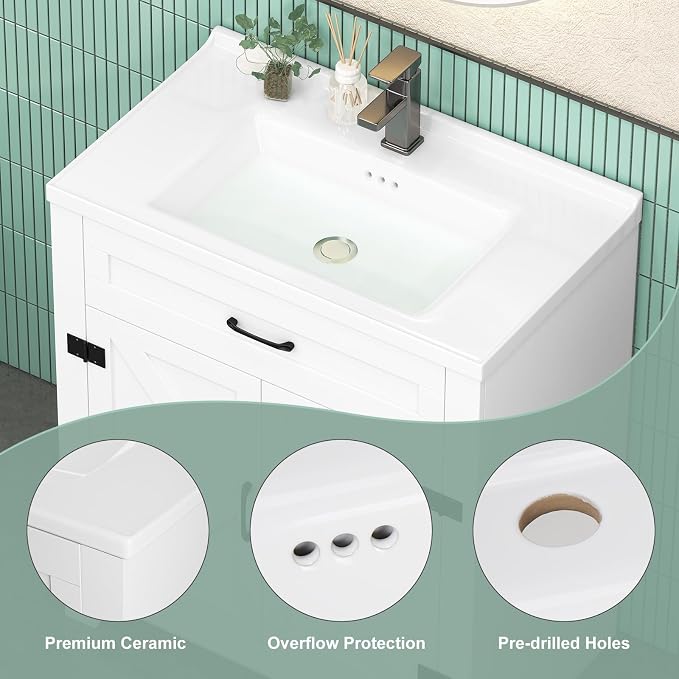 24 Inch Bathroom Vanity with Sink, Small Bathroom Sink Cabinet with 2 Barn Doors - Image 7