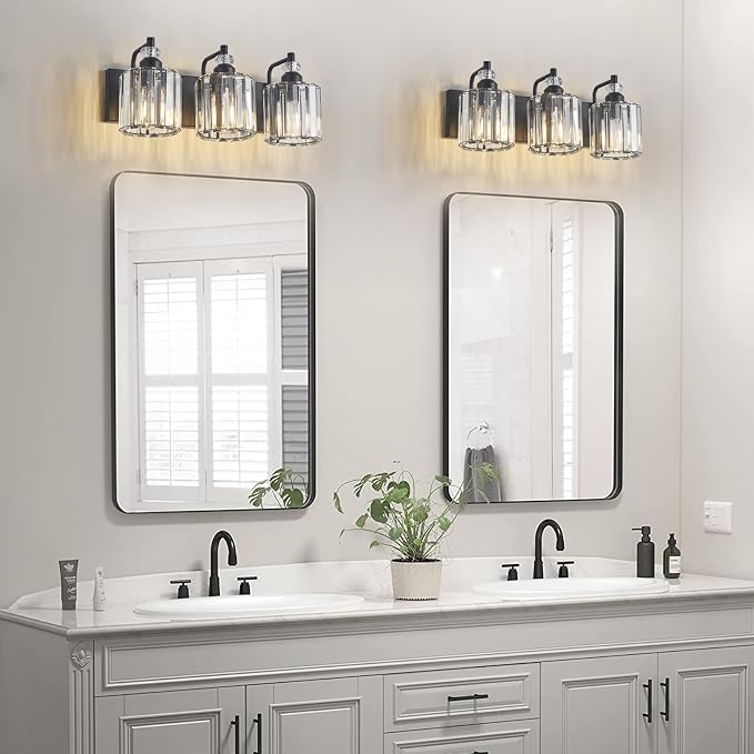 3-Light Black Bathroom Light Fixtures Over Mirror Modern Vanity Lights Crystal - Image 2