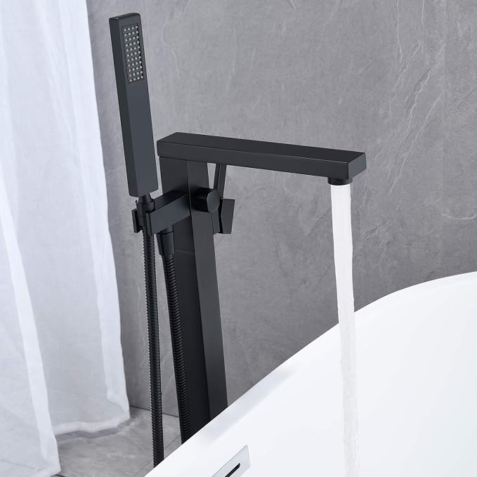 Freestanding Bathtub Faucet Tub Filler Black Floor Mount Bathroom Faucets Brass - Image 4