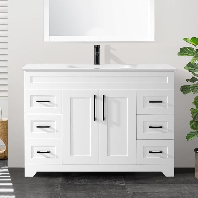 48" Bathroom Vanity with Sink, Undermount Resin Sink, Modern Bathroom Cabinet by SSFEG