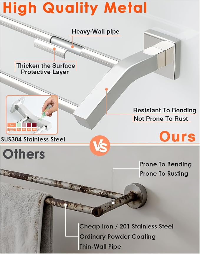 Alise Double Towel Bars, Wall Mount Towel Holder, Heavy Duty SUS304 Stainless - Image 6