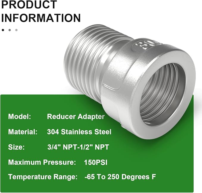 TAISHER 5PCS 304 Stainless Steel Pipe Fitting, 1/2" Male NPTx 3/4" Female NPT - Image 6