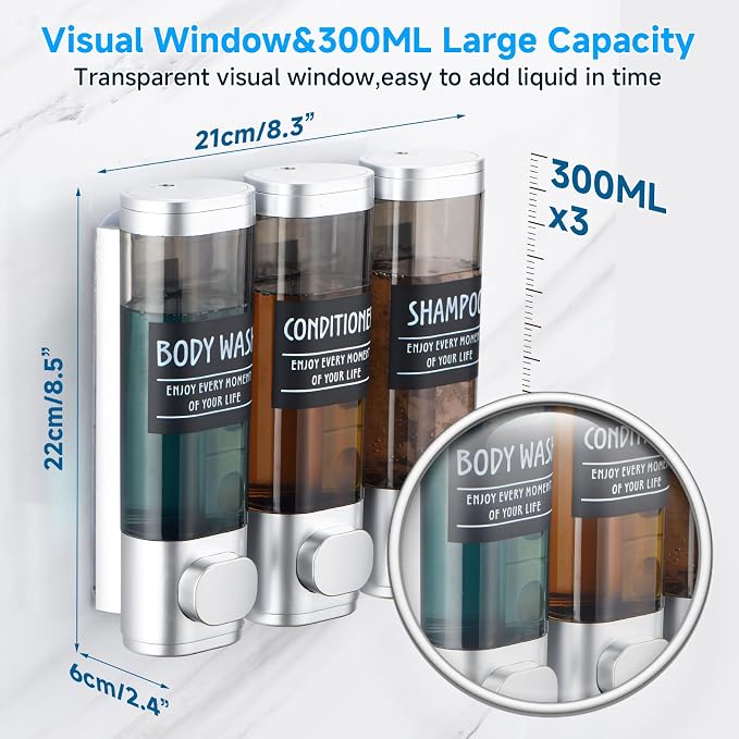 Shampoo and Conditioner Dispenser, GlintGath Shower Dispenser 3 Chamber No - Image 6