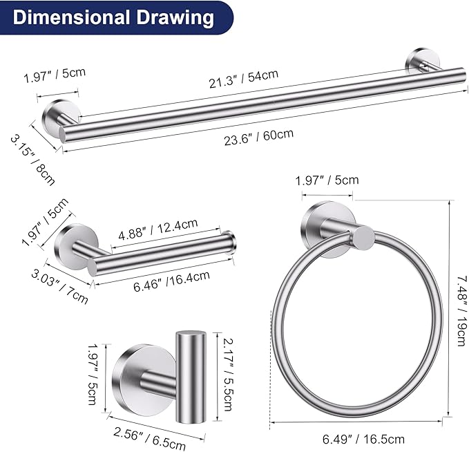 Lairuier Brushed Nickel Bathroom Hardware Set, 10-Piece Towel Bar Set SUS304 - Image 6