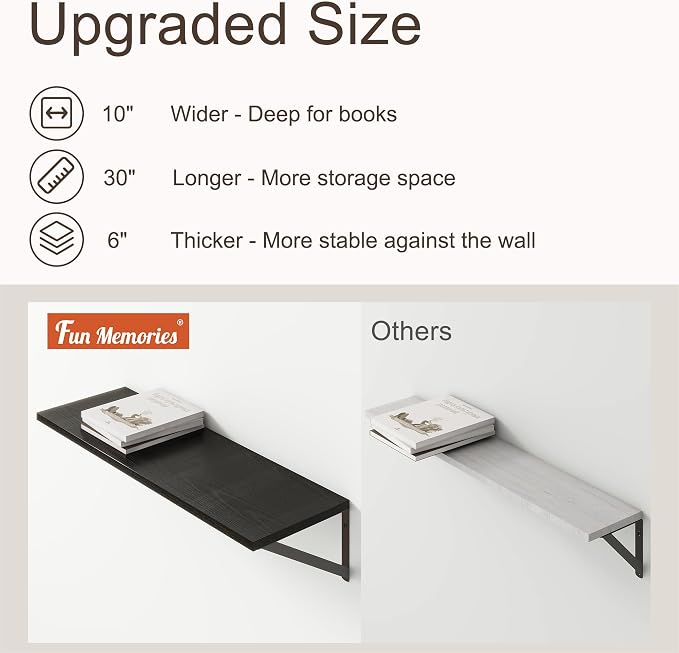 10 Inch Deep Floating Shelves, Rustic Wood Wall Shelves 30"W x 10"D, Deep - Image 4