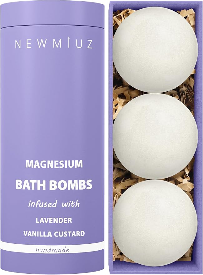Magnesium Lavender Vanilla Luxury Fizzing Bath Bomb Sensitive Skin Formula by NewMiuz