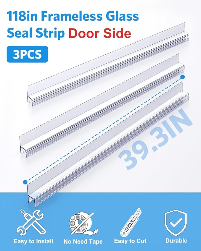 Shower Door Side Seal, Frameless Glass Doors Seal Strip - Image 3