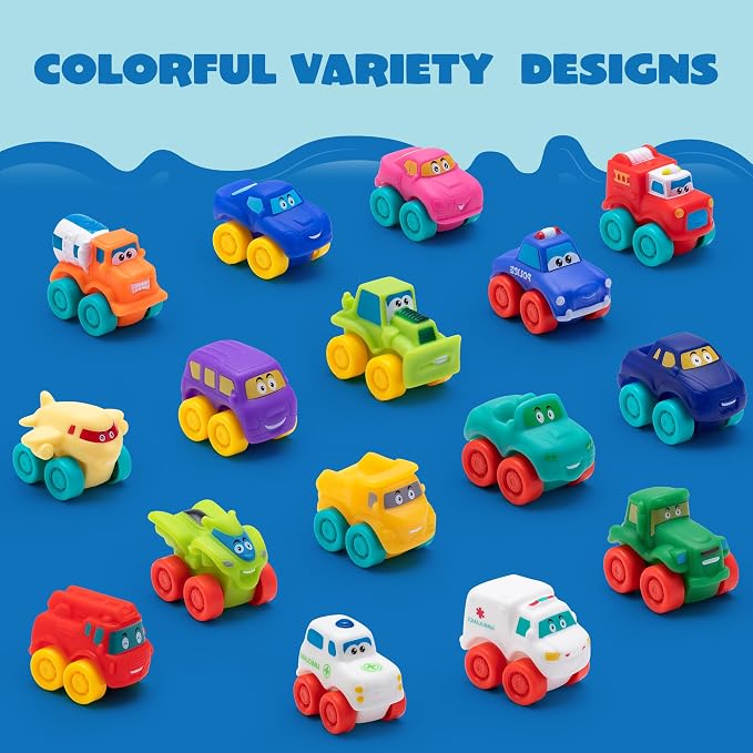 JOYIN Cartoon Cars, Soft Rubber Toy Car Set, Mini Vehicles, Bath Toy Car - Image 2