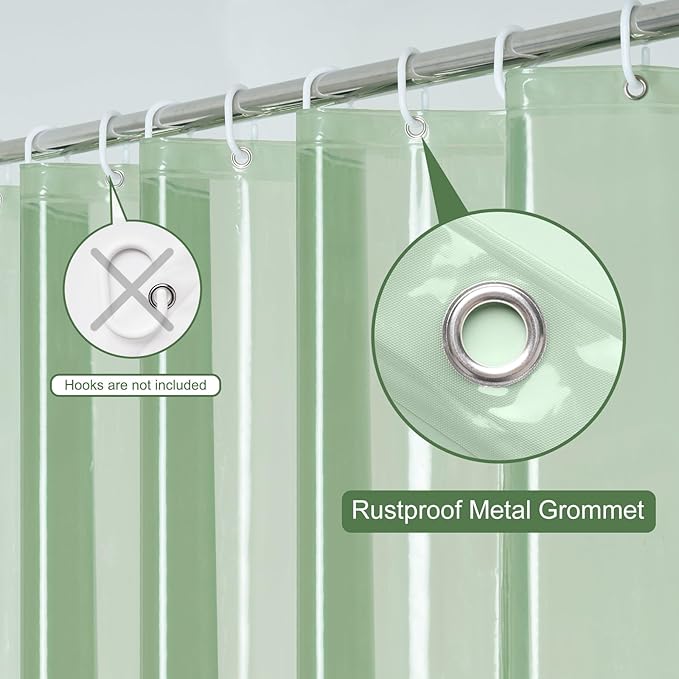 UFRIDAY Sage Green Clear Shower Curtain Liner, 72 x 78 inches, Long Plastic - Image 3