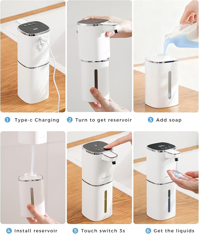 Automatic Liquid Soap Dispenser, 12.8oz Rechargeable, Adjustable Liquid Levels - Image 9